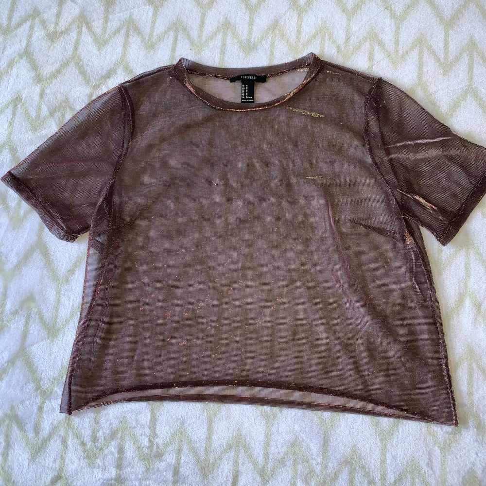 Oversized Maroon Mesh Crop Top